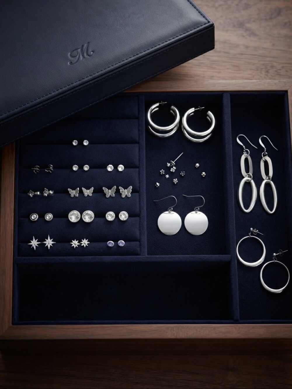 Bundle of 18 Silver Tone Earrings Hoops Studs Y2K Minimalist Jewelry Lot CC